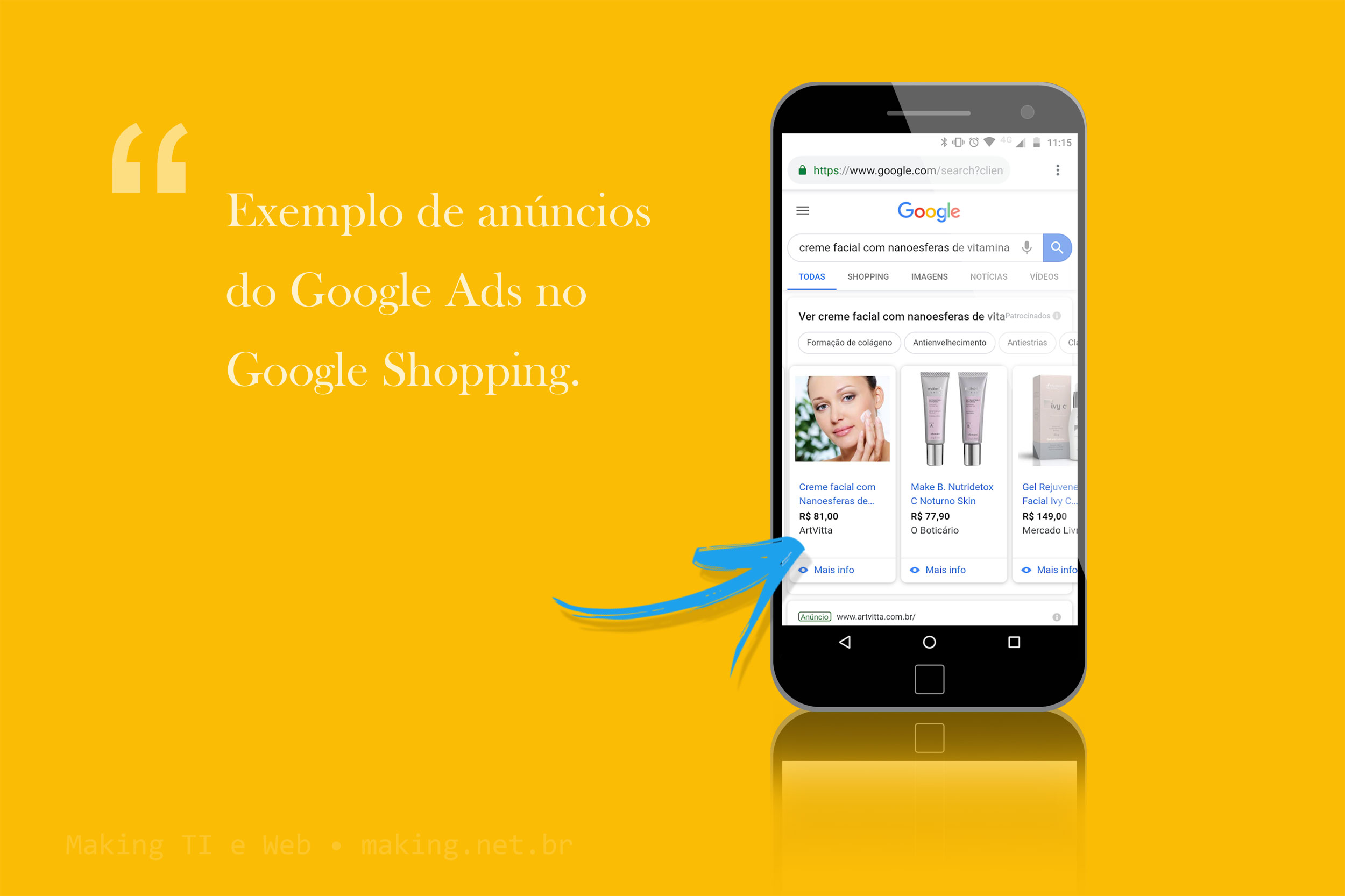 Exemplo de anúncios do Google Shopping