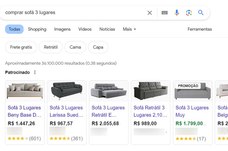 Exemplo de Google Shopping