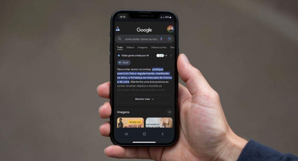 Exemplo de resultado de pesquisa com Google AI Overview Exemplo de resultado de pesquisa com Google AI Overview